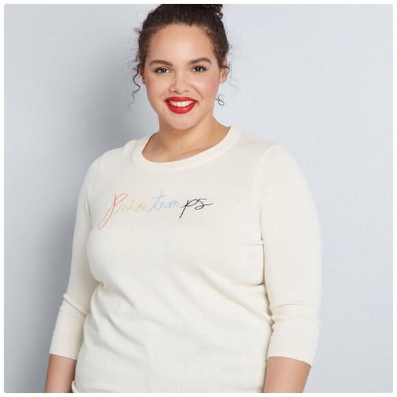 ModCloth Women's Cream Printemps Charm School Pullover Sweater 3X NEW - Picture 1 of 5